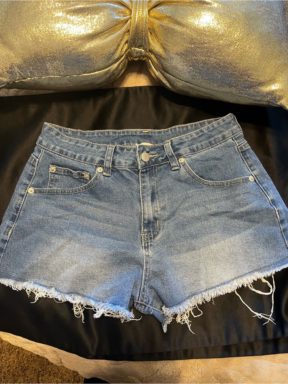 J for Justify Distressed Light Blue Denim Cutoff Shorts